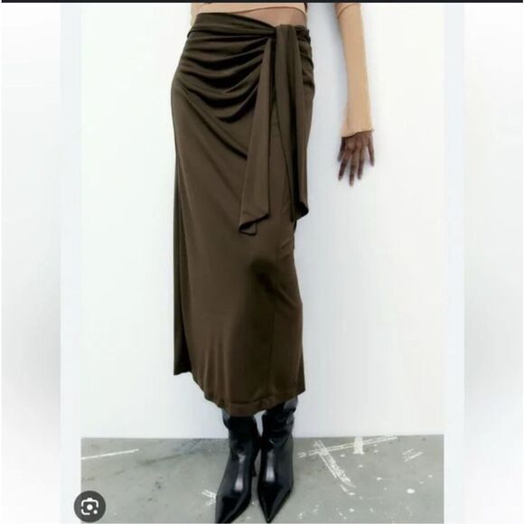Zara women’s XL chocolate brown Midi skirt- new - Picture 1 of 10